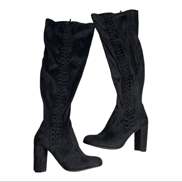 NWOT Torrid BLACK FAUX SUEDE STRETCH CORSET OVER-THE-KNEE BOOT Extra Wide Fit 11 - Picture 2 of 15